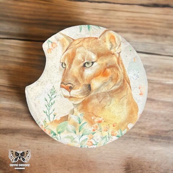 Floral Mountain Lion Car Coaster 2 Pack - Picture 4 of 12